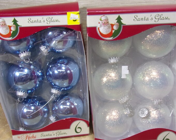 Vintage Boxed Glass Ball Ornaments Blue & White Glass Ornaments in