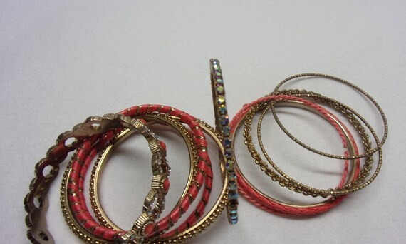 Vintage Boho Bangles Bracelets Set of 11 Gold & C… - image 5