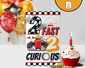 Two Fast Two Curious Party Bag Fronts, Race Car 2nd Birthday (Digital Download)