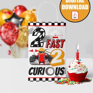Two Fast Birthday Party Bag Fronts, Two Fast Two Curious, Race Car 2nd Birthday Party, 2 Fast 2 Curious, Race Car Party, Instant Download