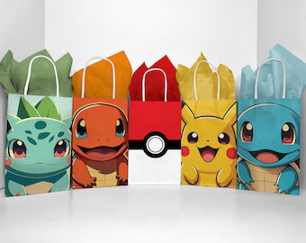 Pokemon Favor Bolsa imprimible, Bolsa de regalo Pokemon, Fiesta de cumpleaños Pokemon, Bolsa de golosinas Pokemon, Fiesta de videojuegos, Descarga digital