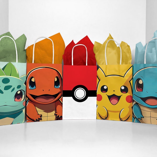 Pokemon Favor Bag Printable, Pokemon Gift Bag, Pokemon Birthday Party, Pokemon Goodie Bag, Video Game Party, Digital Download