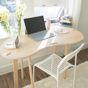 Mid-Century Modern Desk Kidney Scandi Scandinavian Furniture Wood Desk Work Office Desk Work From Home