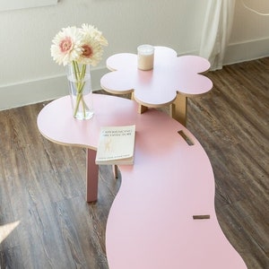 PINK table, Wavy Coffee Table, squiggle Coffee Table, living room table, curvy Table, Cute Table