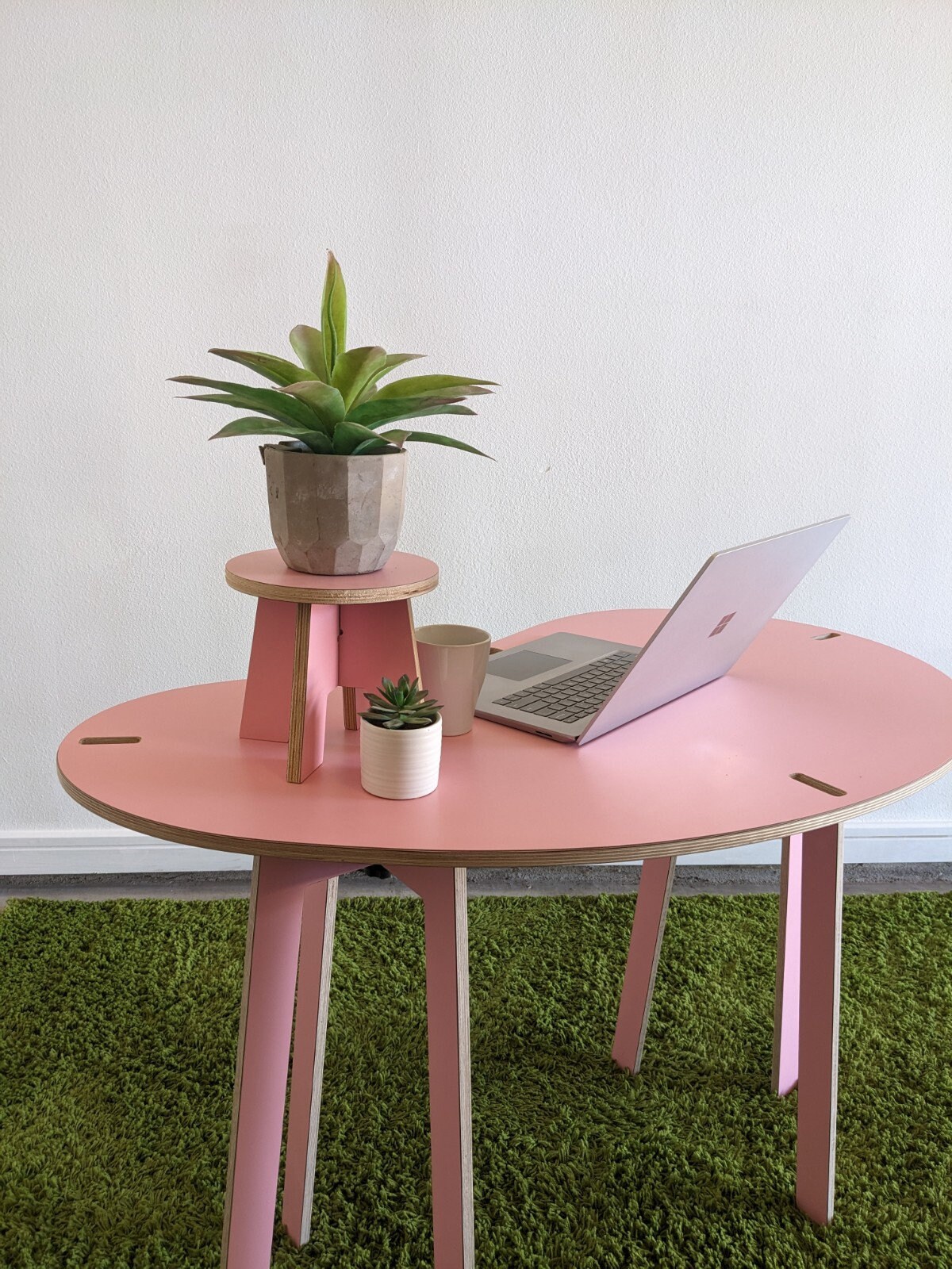 little bean standing updesk in all pink