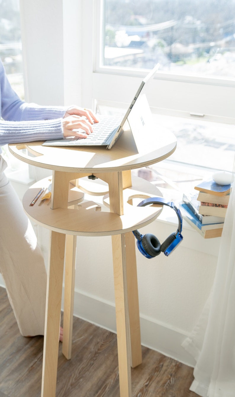 Modern Minimalist Standing Desk Small Space Desk Office Work Scandinavian Scandi Desk Mid-Century Desk Wood Desk for Standing Desk Wood image 2