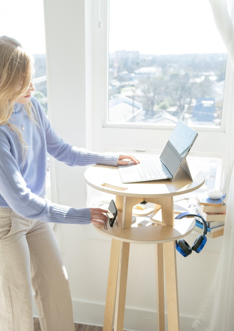 Modern Minimalist Standing Desk Small Space Desk Office Work Scandinavian Scandi Desk Mid-Century Desk Wood Desk for Standing Desk Wood image 1