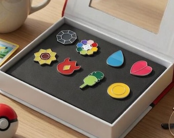 ポケモンジムバッジピンセット – カントー・ジョウト・ホエン・シンオウ・イッシュノーバ・カロス地方 – 8バッジコレクションボックス – エナメルピンギフト