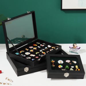 Glass Top Pin Display Case, Velvet Pin Collection Shadow Box