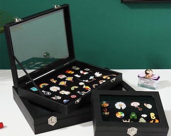 ガラストップのピンディスプレイケース、ベルベットのピンコレクションシャドーボックス