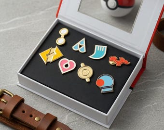 Enamel Pin Set of 8 Collector Badges With Display Box, Anime Style