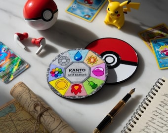 第1世代カントージムバッジメダリオン｜ポケモンをモチーフにしたコレクターズコイン｜バッジ8個ディスプレイ｜刻印可能ギフト｜ゲーマー向けコレクターズアイテム