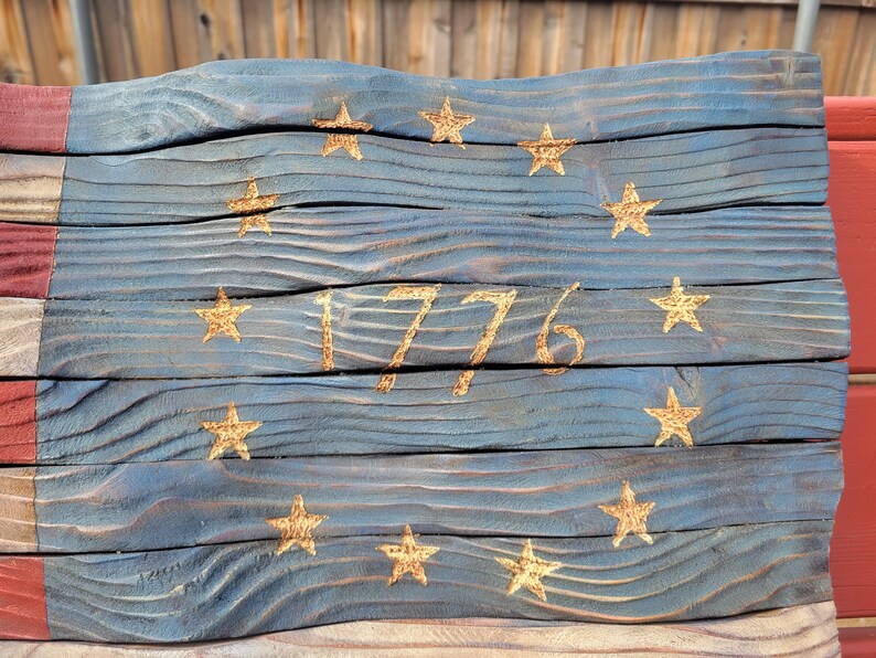 Wavy Wood Rustic Assaulting Forward 1776 American Flag 37x19.5