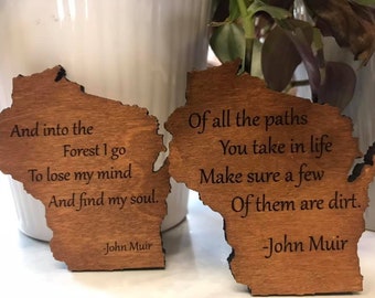 Wisconsin John Muir Quote Magnets - Set of Two:  Into the Woods I Go and Paths of Dirt