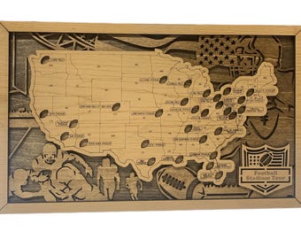Handmade Wooden Football Stadium Travel Tracker Map