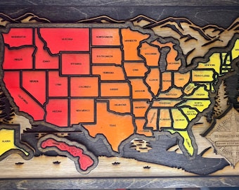 Handmade USA Travel Map: Wooden 50 States Bucket List
