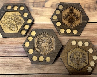 RPG Game Night Drink Coasters with Dice Caddy - 4 Varieties - Gift for Gamers -  Dungeons - Role playing Games