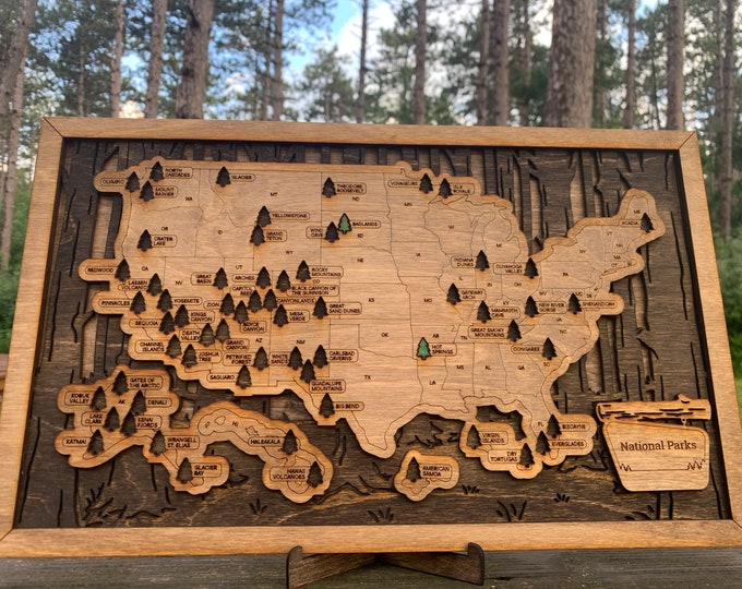 National Parks Travel Map - Shelf Decor - Gift from Family - USA Travel Map - Anniversary Gift - Gift for Hikers - Handmade Gift - Outdoors