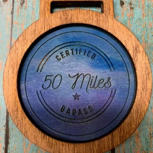 Handmade Personalized Race Medal Certified Badass Ultramarathon Running Medal 50 Mile 50K Marathon Will customize image 3