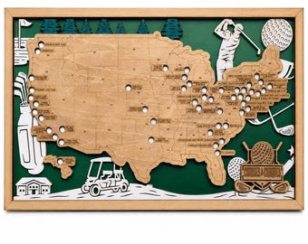 Golf Course Tracker Map, Golf Bucket List, Golf Gift for Men & Women, Famous Golf Courses, Bucket List