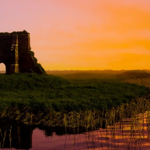 Ruin in Field at Sunset