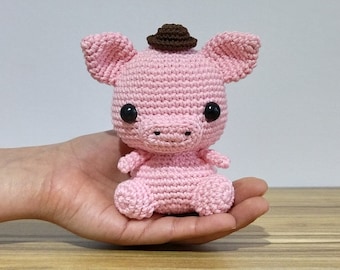 Pig with Hat Crochet Pattern PDF: Animal Amigurumi Tutorial - English & Spanish Instructions