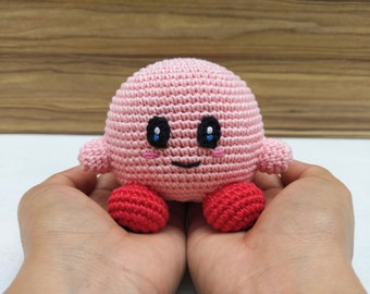 Schema all'uncinetto di Kirby, peluche amigurumi di Kirby, bambola aliena mostruosa di Kirby, anime all'uncinetto per bambini, schema all'uncinetto per mostri, schema per realizzare bambole in PDF