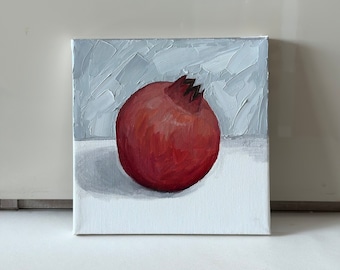 Original oil painting, pomegranate, fruit painting 15х15 cm wall art still life, wall decoration