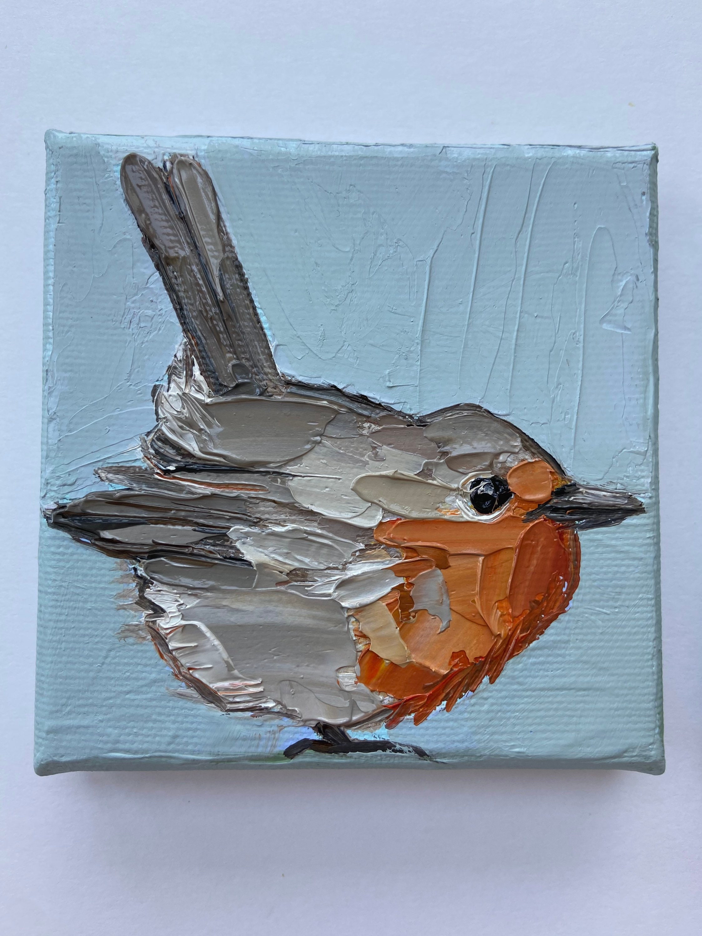 Original oil Painting Robin bird Impasto set painting 2 peace Etsy