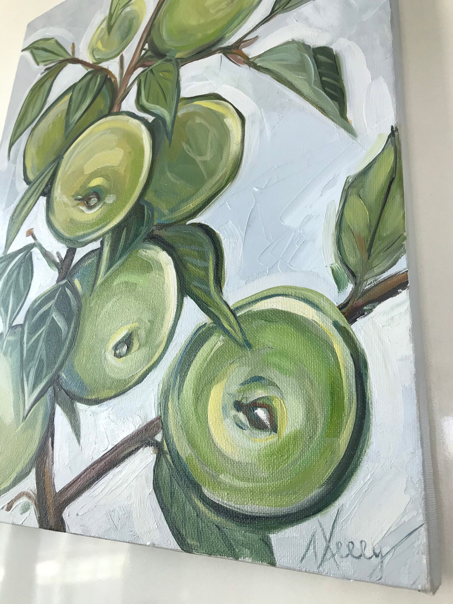 Original Painting Green Apple Still Life Art Nature Wall Art Etsy