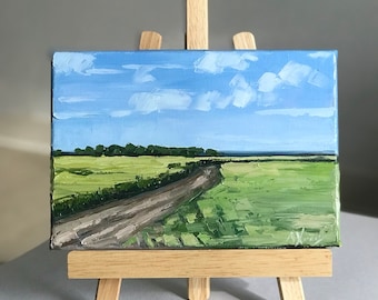 Original Oil Painting Landscape village road nature 6x9 inch on canvas interior art mini art