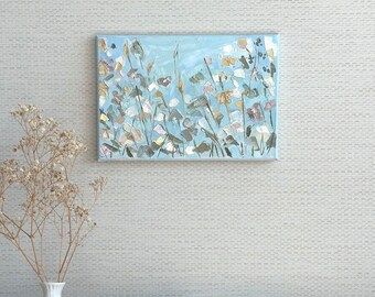 Abstract art oil Painting Impasto floral Field, Flower Landscape, Wild Flowers Nature 7x10  inch