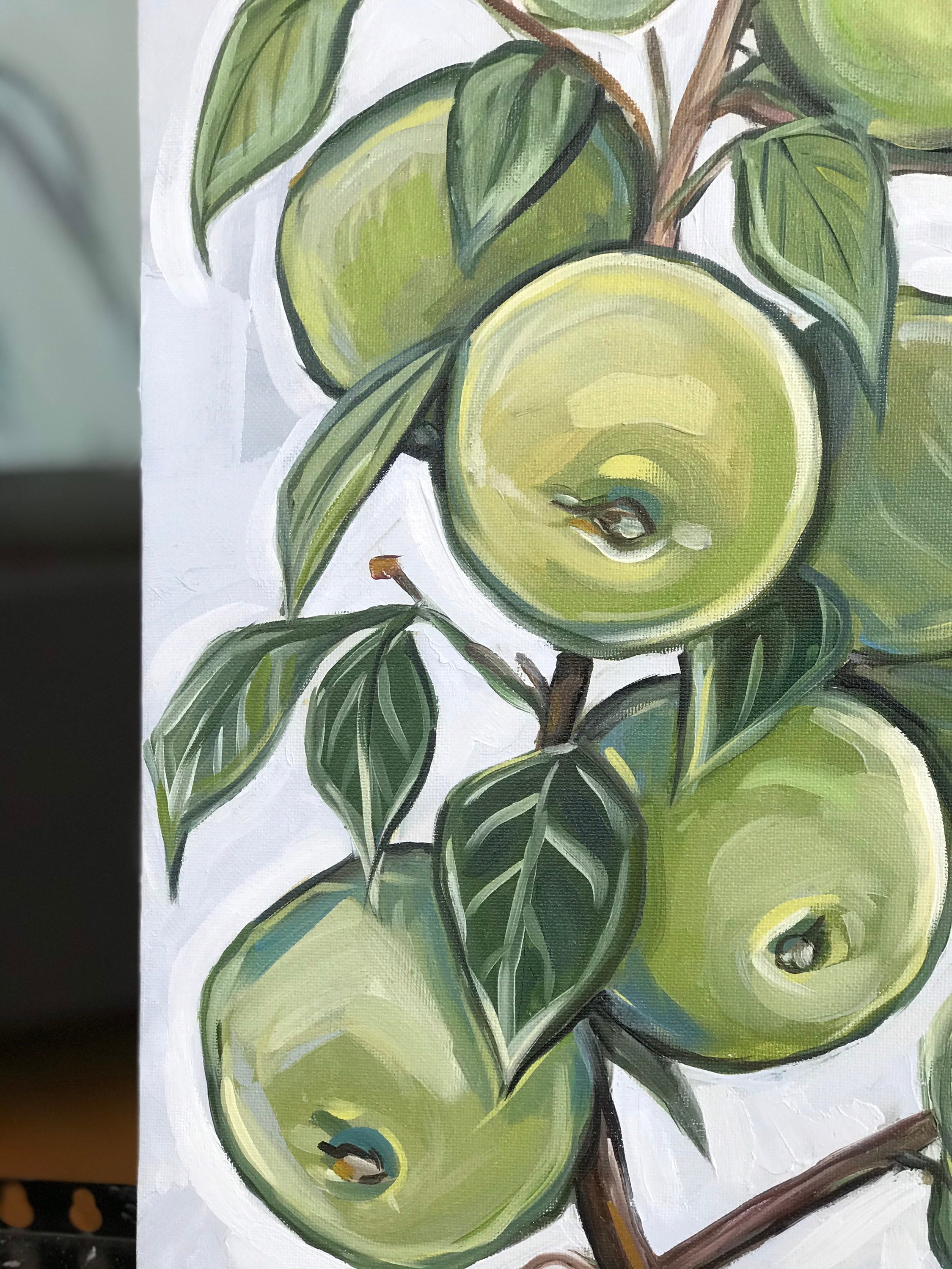 Original Painting Green Apple Still Life Art Nature Wall Art Etsy
