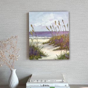 Paisaje marino florido de playa de California Pintura al óleo original, Pintura de flores abstractas, Arte de pared de flores de 10 x 12 pulgadas, Decoración de pared, Empaste