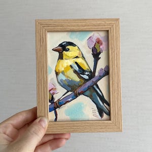 American Goldfinch Oil Painting: Framed Bird Art, 4x6 inch