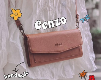Cenzo 2-in-1 Phone Sling Wallet - Light Brown/Brown/Dark Brown