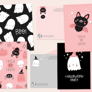 Ensemble de cartes postales Trick or Treat & Halloween