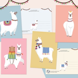 Conjunto de postales de llama feliz