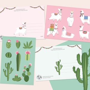 Ensemble de cartes postales joyeux lama et cactus