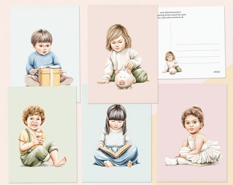 Busy children postcard set