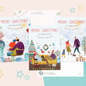 Set di cartoline per feste di Natale in famiglia