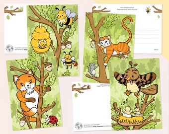 Animals in the forest postcard set