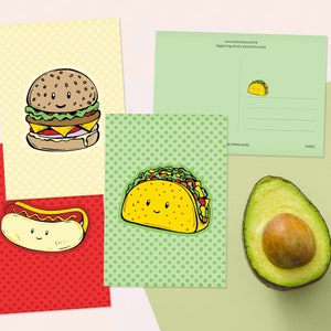 Ensemble de cartes postales alimentaires mignonnes