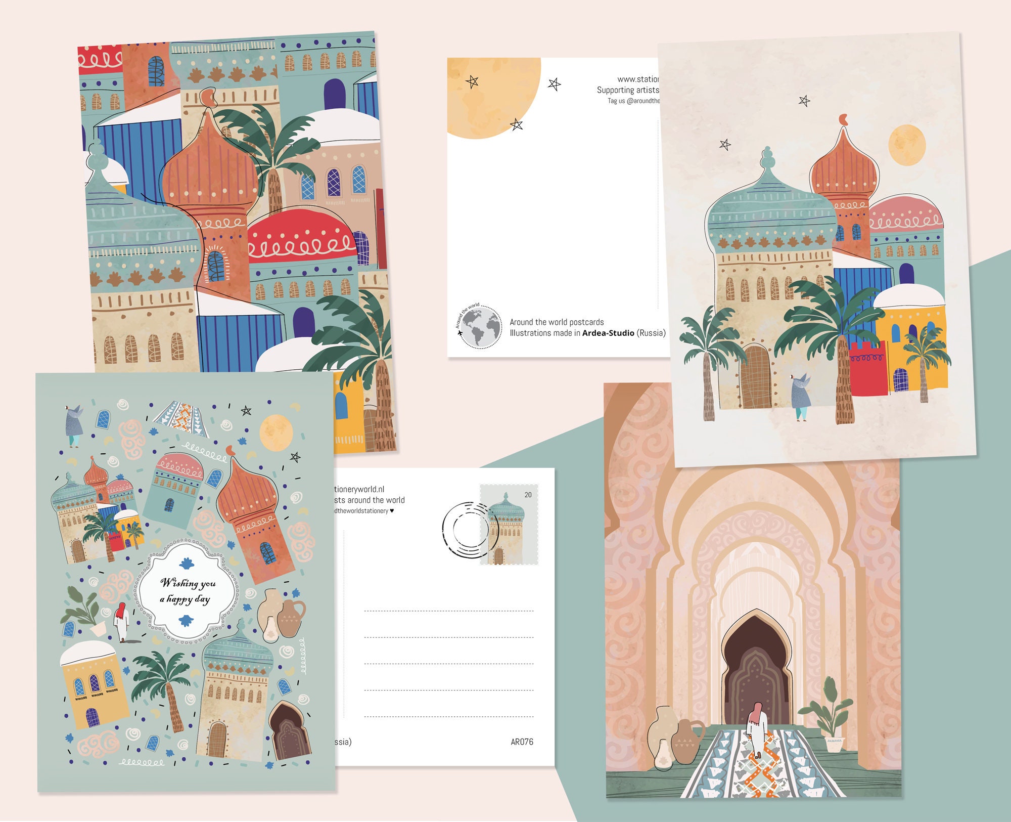 Set of 3 Watercolor Postcards / Travel / Morocco 