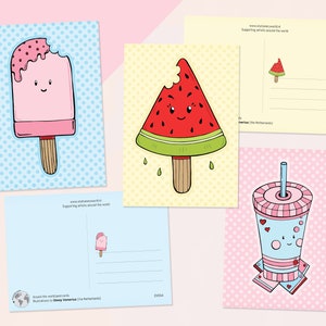 Schattige ijsjes en milkshake ansichtkaarten set
