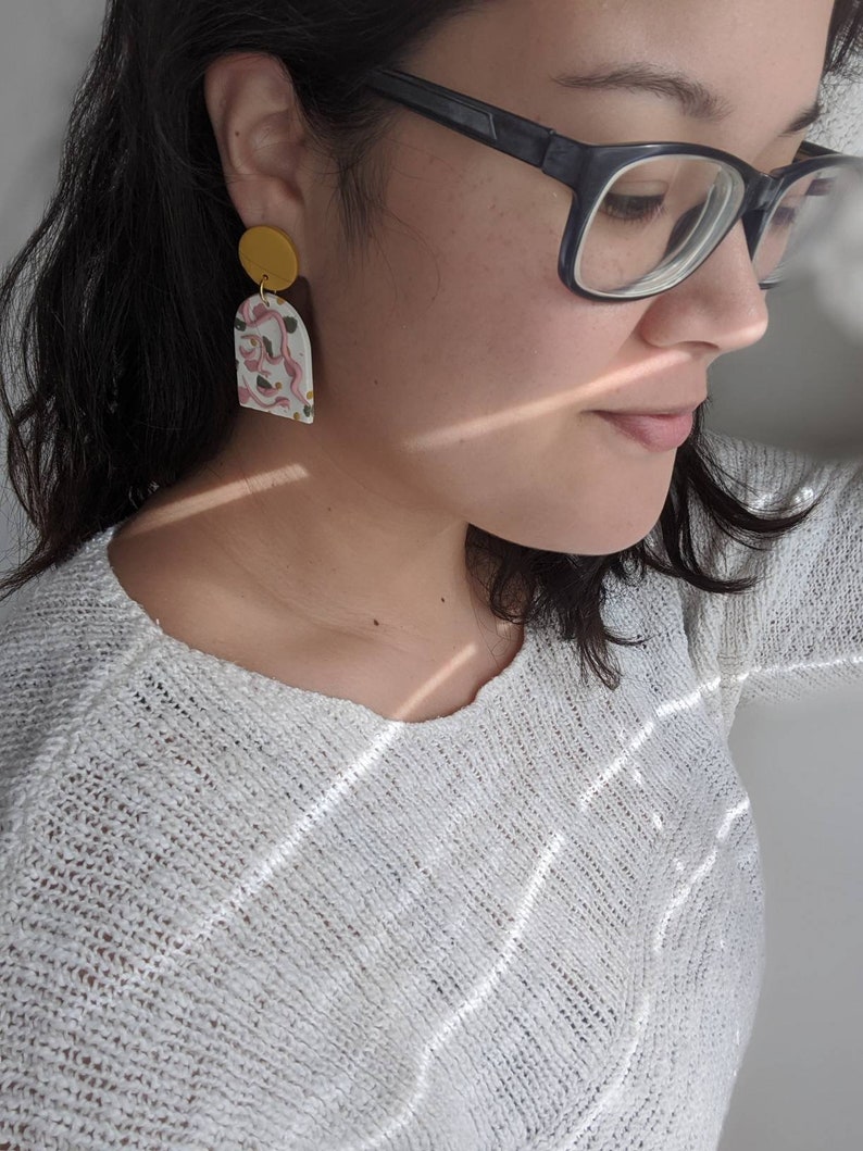 boss babe earrings \u2022 womens day earrings \u2022 womens history month jewelry \u2022 feminist earrings \u2022 handmade clay earrings \u2022 asymmetrical earrings
