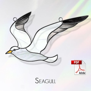 Seagull stained glass pattern. Bird suncatcher. Template for making stained glass. PDF Digital Download