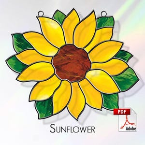 Sunflower Stained Glass Pattern. Flower suncatcher. Sunflower template for making stained glass. PDF Digital Download
