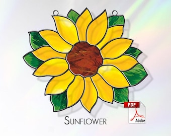 Sunflower Stained Glass Pattern. Flower suncatcher. Sunflower template for making stained glass. PDF Digital Download