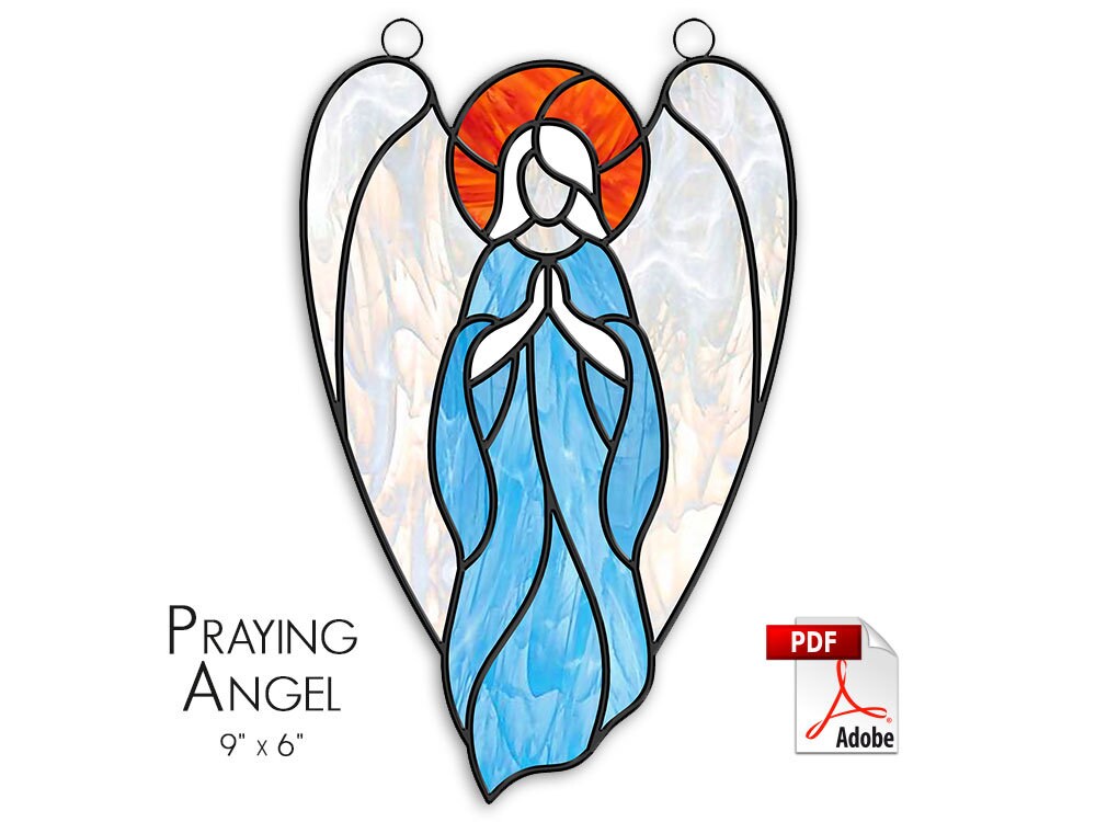 Praying Angel Stained Glass Pattern. Guardian Angel Suncatcher. Flying ...